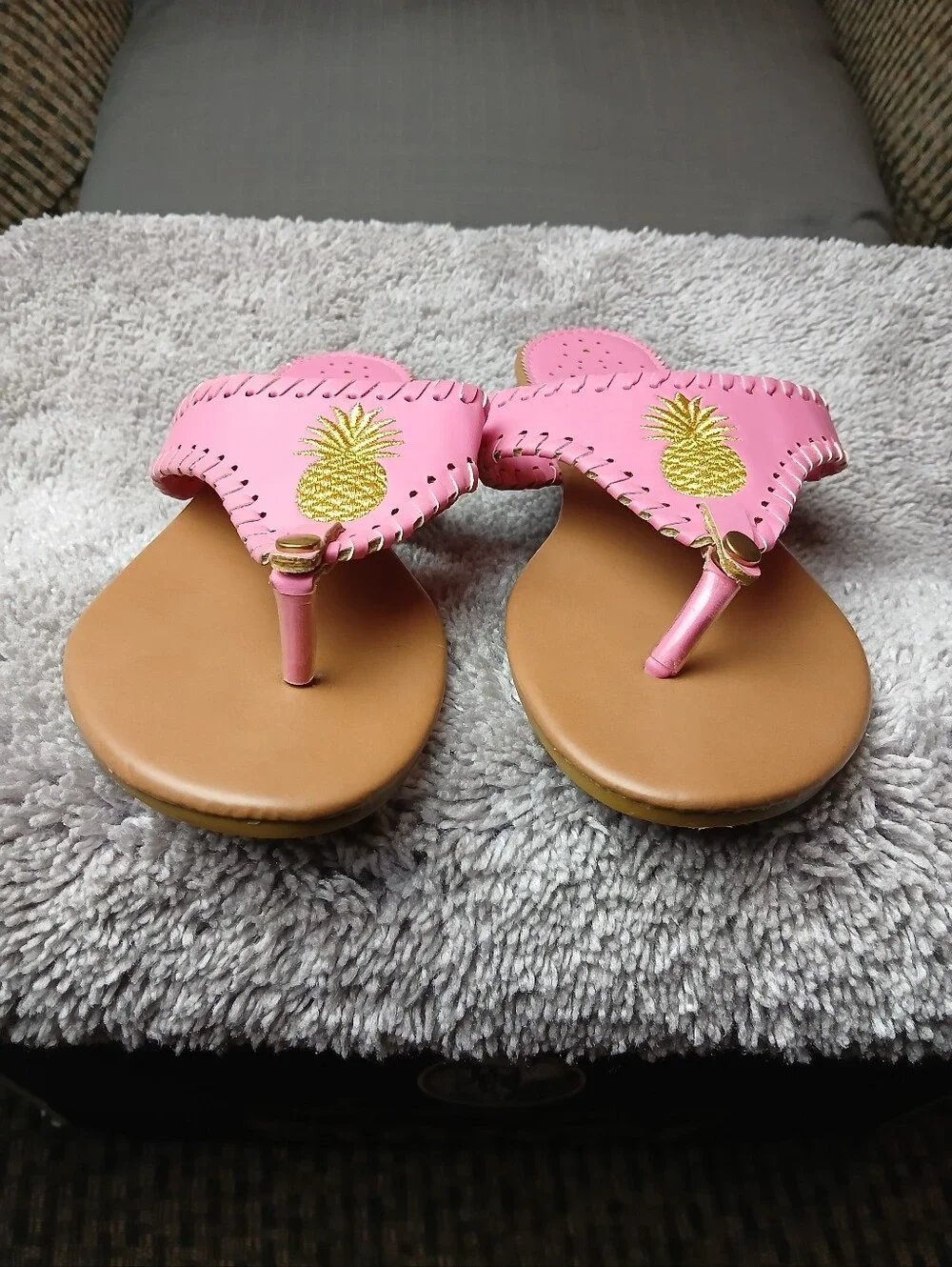Simply Southern Pink Pineapple Whipstitch Sandals Size 7 Thong Sandals